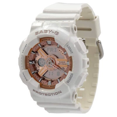 Casio Women's Watch Baby-G Chrono Rose Gold Dial White Resin Strap BA110-7A1 - Image 1 of 3