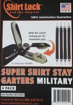 WESOL DISTRIBUTION Military Shirt Stays 4pk - Super Stays with the No Slip Clip, Black, Elastic