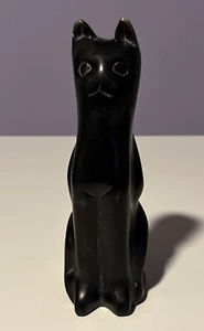 Schmal sitzende Katze Figur Stein schwarz handgeschnitzt Made in Kenia Speckstein ? 6,5" - Bild 1 von 11
