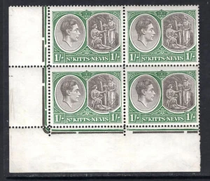 M21114 St Kitts Nevis 1950 SG75c - 1/- perf 14 on chalky paper corner block of 4 - Picture 1 of 1