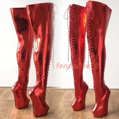 Zapatos de cuña sin tacón con pezuña para mujer Zapatos de plataforma con cordones hasta la rodilla hasta el muslo Foto 1 de 4