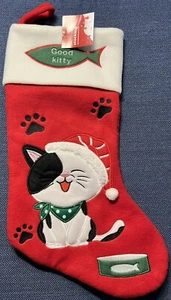 18" Good Kitty Weihnachten Haustier Strumpf Good Kitty Filz Weihnachtsmann Hut Fisch rot grün - Bild 1 von 4