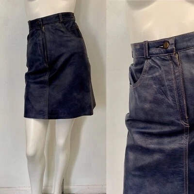 "Falda Copiel Vintage Años 80 Azul Marino Lápiz España Pequeña W-26""" Foto 1 de 4