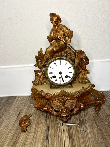 Mid 19th century Romantic Mantel Clock - Etablissement H. Molle Paris - Brass Cover