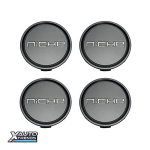 4 x Niche Snap In Wheel Center Cap Matte Black Matte Gunmetal Logo 1007-22-05MBV - Picture 1 of 3