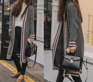 Cardigan donna a maniche lunghe aperto anteriore lavorato a maglia maglione outwear cappotto top abbigliamento - Foto 1 di 6