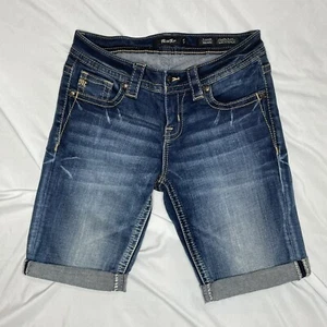 Pantalones Cortos Miss Me Jean Denim Estándar Bermuda Azul Mezcla de Algodón Para Mujer Talla 26 - Imagen 1 de 9