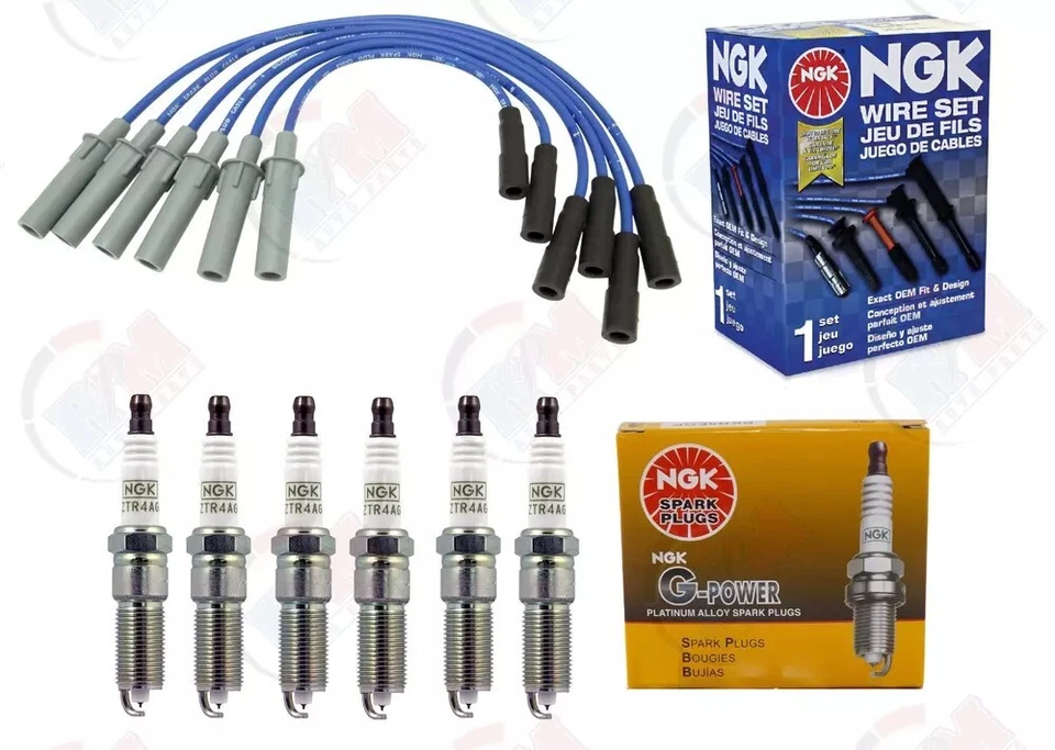 NGK PLATINUM Spark Plugs + NGK Wire Set for 2008-2010 Dodge Caravan 3.3L 3.8L - Image 1 of 1