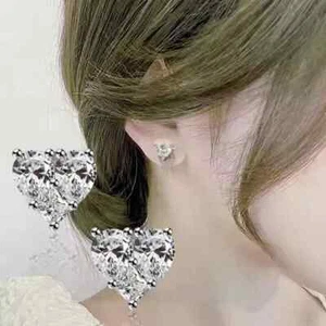 925 Sterling Silver Plated Love Heart CZ Crystal Stud Earrings Women Girls Gift - Picture 1 of 9