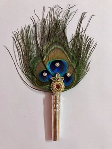 925 Silver Lord Krishna LADDU GOPAL Fan Pankha Pankhi Peacock Feathers Religious - Picture 1 of 3