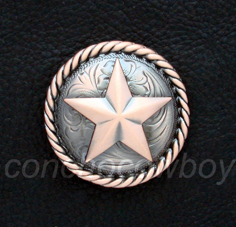 WESTERN HORSE TACK COPPER COLOR ROUND ROPE EDGE STAR CONCHO 1-1/4" screw back - Image 1 of 1