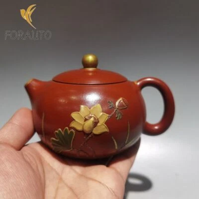 Antigua tetera china de arcilla Yixing Zisha barro rojo olla Xishi marca Gu Jingzhou Foto 1 de 4