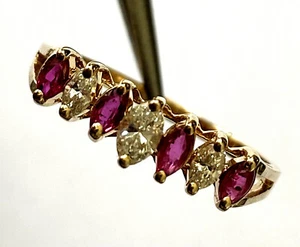 Gorgeous 14K Yellow Gold 4 Natural Rubies 3 Diamond Ladies Ring Band Size 6 - Picture 1 of 12