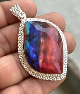 Natural 103 Ct Ammolite Silver Pendant Doublet Organic Certified Gemstone - Picture 1 of 4