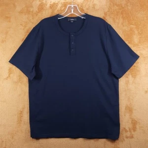 VINCE Shirt Mens XL Navy Blue Pullover Henley Short Sleeve 100% Cotton - Picture 1 of 8