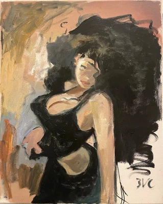 Linda pintura al óleo sobre lienzo de niña de anime afroamericana 16x20  Foto 1 de 3