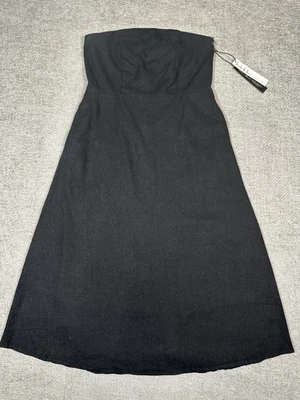 Nicole Miller New York Dress Womens Medium Black Linen Blend Strapless Midi - Image 1 of 4
