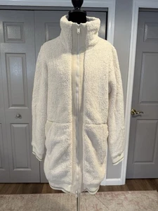 Athleta Womens Cream Tugga Sherpa  Fleece Full-Zip Coat Size Medium - Picture 1 of 12