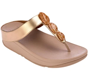 Sandalia FitFlop Mujer Oro Rosa FINO METALIZADO MANCHA Piedra Cuña Chancla NUEVA - Imagen 1 de 9