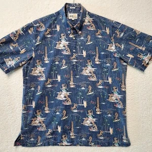 Reyn Spooner Hawaiihemd Tiki Warriors Large Limited Issue blau verwaschener Look - Bild 1 von 11