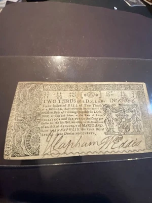 1776 Maryland 2/3rds of a dollar April10th Colonial - Image 1 of 4