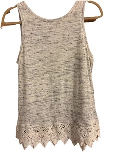 Maurices Damen-Tanktop Größe M grau meliert X Schnürung hinten weiß Spitzenbesatz - Bild 1 von 8