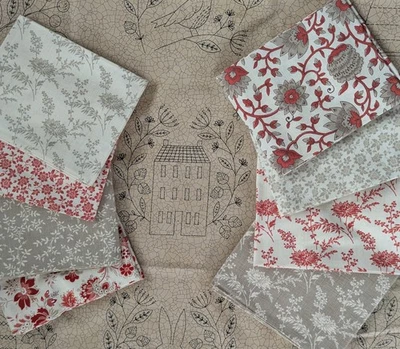 French General 8 X fat quarters. Moda embroidery panel Bloom and Grow set A - Image 1 of 4