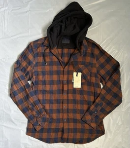 Women’s Blue Plaid Nomad Hooded Button Up Flannel Large Multicolor - Picture 1 of 8
