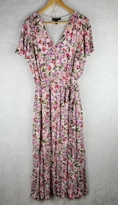 Lane Bryant 14 Maxi Sommerkleid Cottagecore romantisch rosa Blumen Knopf Taschen - Bild 1 von 12