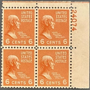 Plate Block of 4 stamps - Scott 811 - 6 cent - John Quincy Adams - 1938 - MNH - Picture 1 of 1