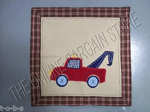 Pottery Barn Kids PBK Tow Truck Construction Plaid madras throw Pillow Sham 16" - Picture 1 of 1