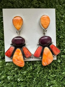 Navajo 925 Sterling Silver Multi Stone Cluster Earrings Marcella James - Picture 1 of 6