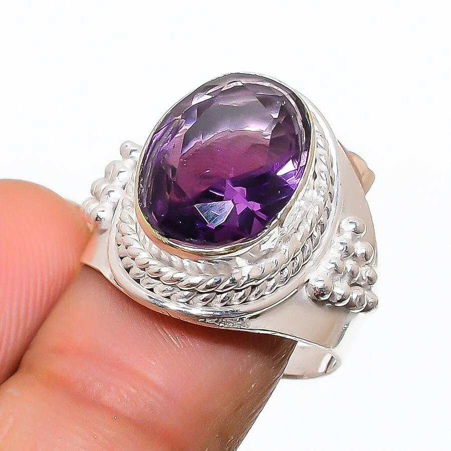 Purple Amethyst Gemstone 925 Sterling Silver Jewelry All Size Ring For Gift - Image 1 of 1