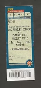 Chicago Cubs vs Los Angeles Dodgers ticket stub August 3, 2013 - Picture 1 of 2