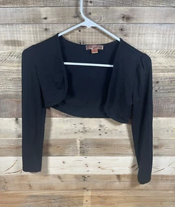 Knitworks Girls (7) Black Crop Sweater Jacket Solid Stretchy Long Sleeve Shirt - Picture 1 of 3