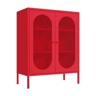 Gabinete de almacenamiento con detalles metálicos de 2 puertas con 2 estantes extraíbles para oficina en casa Foto 1 de 4