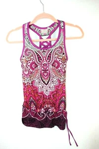 Athleta Yoga Top Tic Tac Toe Tank Cinch Waist Purple Paisley Floral XS #413930 - Picture 1 of 5