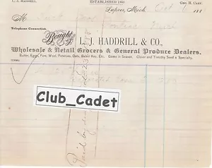 1888 BILLHEAD Lapeer Michigan L. J. Haddrill & CO tiendas de comestibles al por mayor y al por menor - Imagen 1 de 1