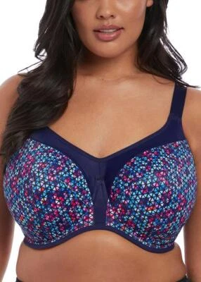 NUEVO Sujetador deportivo con aros de alto impacto Energise elomi 8042 (EE. UU.) 42DD Navy Geo Foto 1 de 3