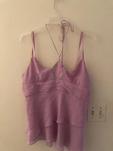 VINTAGE BCBG 100% Lilac Silk Halter Sequin Accents Adj Straps Large - Picture 1 of 3
