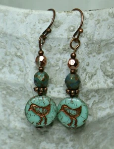 Bohemian Czech Blue Bird Earrings with Picasso & California Gold Beads - Picture 1 of 3