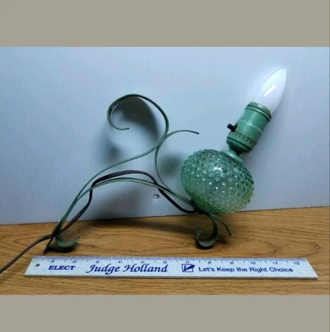 Vintage Green Glass Hobnail Wall Sconce Bracket Light Lamp Works No Shade Cover