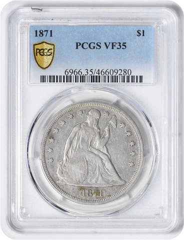 1871 Liberty Seated Dollar VF35 PCGS Cover
