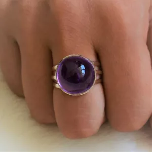 AMETHYST NATURAL GEMSTONE RING 925 STERLING SILVER HANDMADE JEWELRY RING 3 TO 12 - Picture 1 of 9