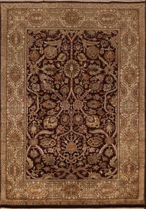 Alfombra india floral negra/marfil Agra oriental 4x6 lana anudada a mano - Imagen 1 de 18