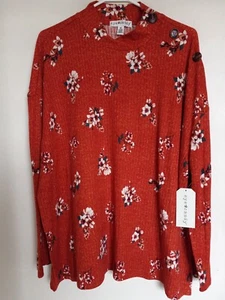 Eye Candy Floral Top Plus Size 3X  Mock Neck Long Sleeve Stretch Pullover NEW - Picture 1 of 3