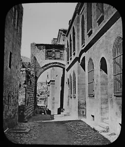 ANTIGUA Linterna Mágica Diapositiva EL ARCO ECCE HOMO JERUSALEM C1890 FOTO ISRAELÍ - Imagen 1 de 2