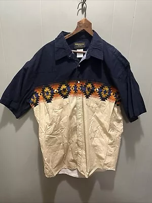 VTG Rustler Wrangler Shirt Men Extra Large Tall Black Aztec Western Pearl Snap - Image 1 of 4