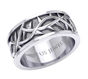 New Men's 0.925 Sterling Silver Religious Crown of Thorns Christian Ring - Picture 1 of 3