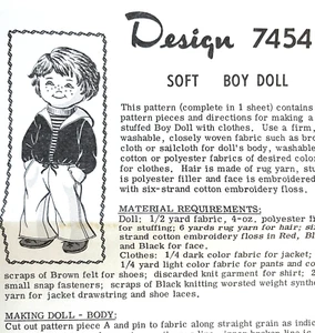 Muñeca y ropa de peluche niño de la década de 1950 patrón 7454 talla 15" sin cortar - Imagen 1 de 2